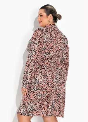 Marguerite - Vestido Onça Marrom com Gola Plus Size - MARGUERITE