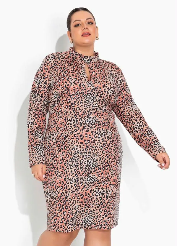 Marguerite - Vestido Onça Marrom com Gola Plus Size