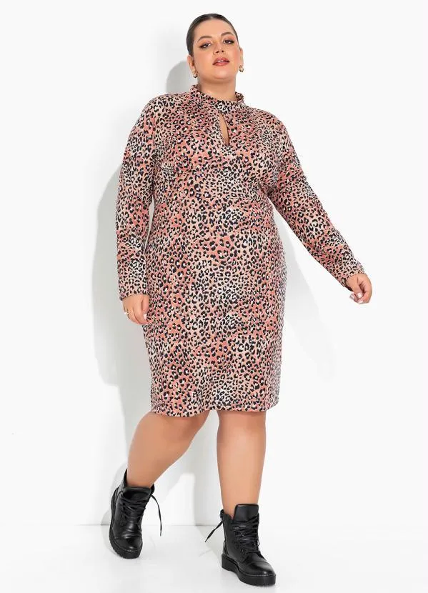 Marguerite - Vestido Onça Marrom com Gola Plus Size 2
