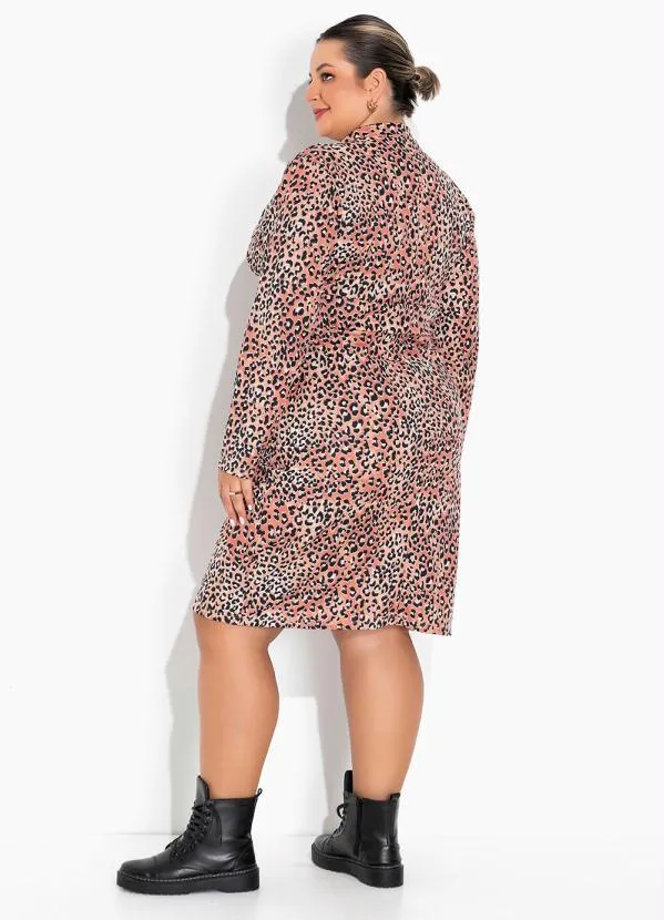 Marguerite - Vestido Onça Marrom com Gola Plus Size