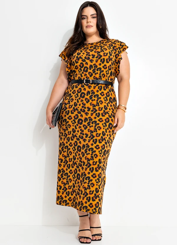 Marguerite - Vestido Onça Moderna em Malha de Viscose