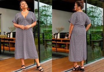 Vestido Pied Poule em Malha de Polister.