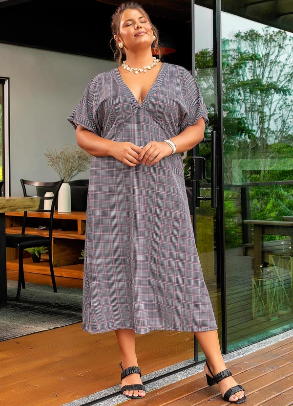 Marguerite - Vestido Pied Poule em Malha de Poliéster.