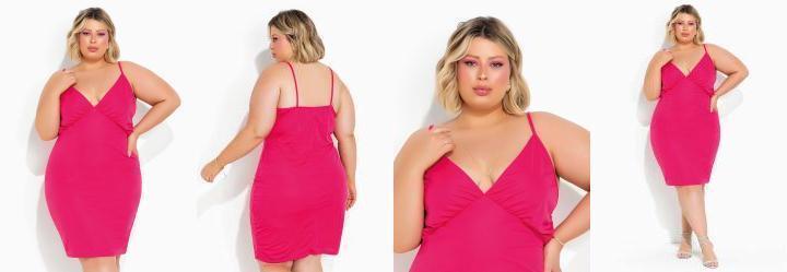 Vestido Pink com Franzido e Alas Plus Size