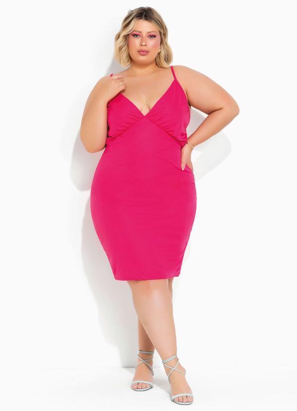 Marguerite - Vestido Pink com Franzido e Alças Plus Size 2