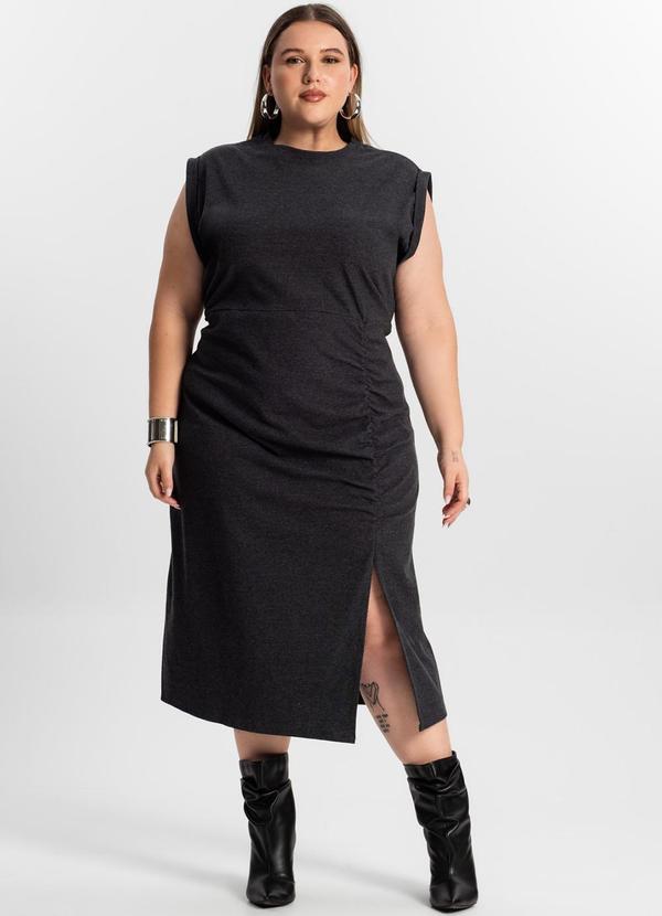 Select - Vestido Plus Size com Fenda Cinza