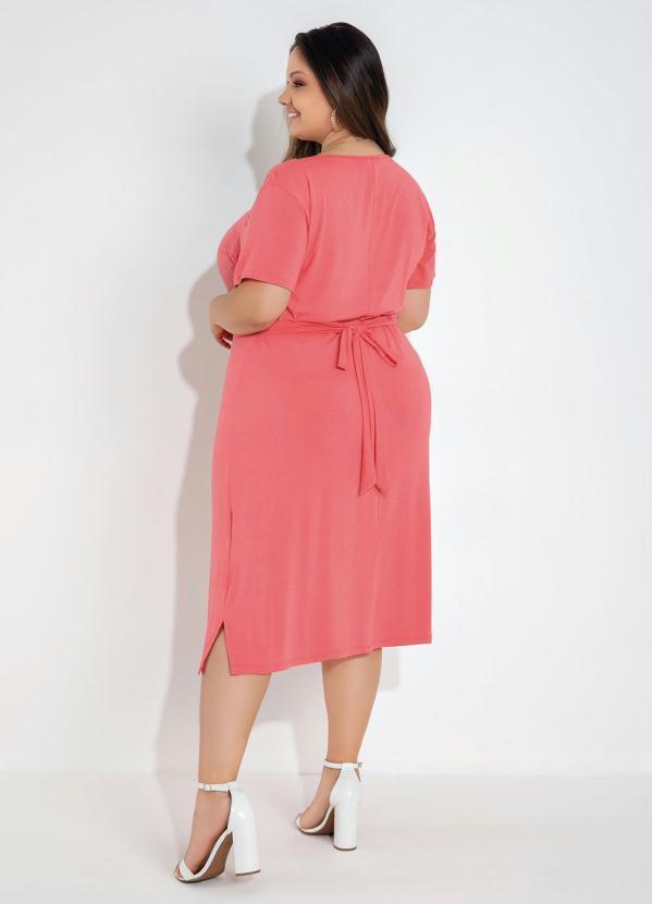 Outlet - Vestido Plus Size Coral com Faixa 2