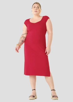 Cereja Rosa - Vestido Plus Size em Viscose Vermelho - CEREJA ROSA