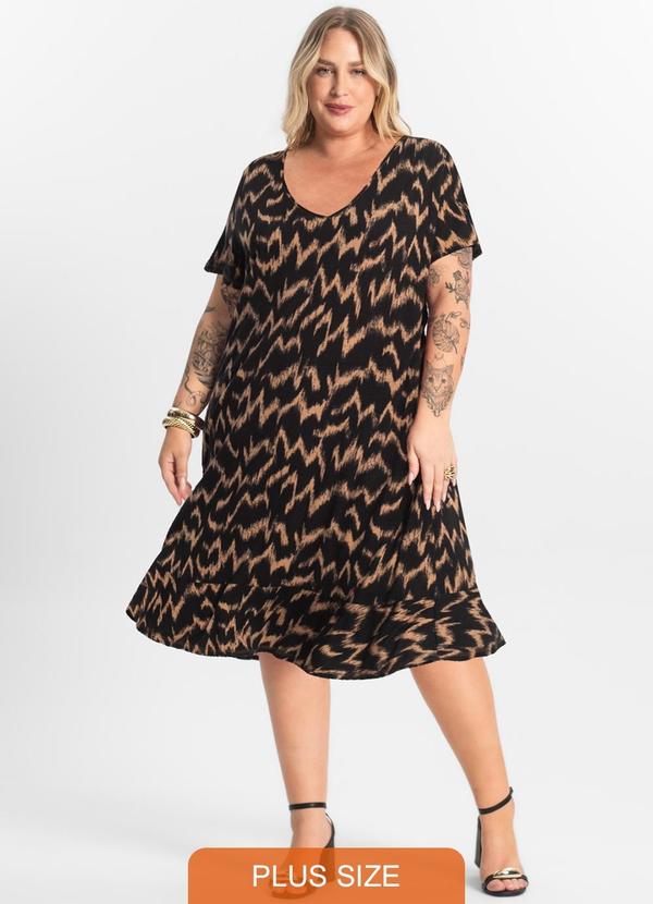 Select - Vestido Plus Size Estampado Marrom
