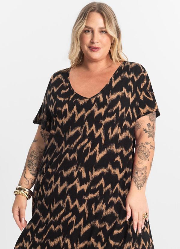 Select - Vestido Plus Size Estampado Marrom 4