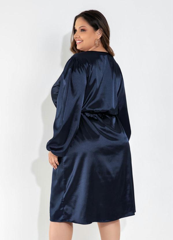 Outlet - Vestido Plus Size Marinho com Transpassado 2