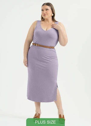 Cativa - Vestido Plus Size Midi Canelado Lilás - CATIVA