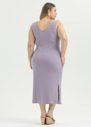 Cativa - Vestido Plus Size Midi Canelado Lilás - CATIVA
