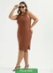 Cativa - Vestido Plus Size Midi Canelado Marrom - variação: Marrom