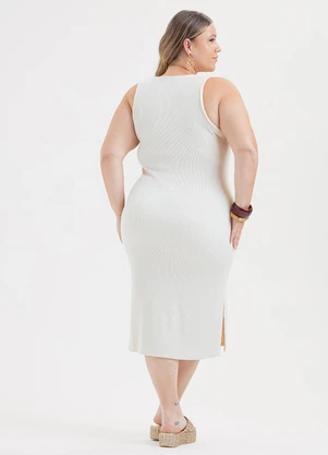 Cativa - Vestido Plus Size Midi Canelado Off White - CATIVA