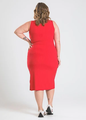 Cativa - Vestido Plus Size Midi em Canelado Vermelho - CATIVA