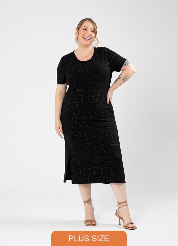 Cativa - Vestido Plus Size Midi em Crepe Preto