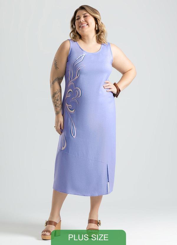 Cativa - Vestido Plus Size Midi em Linho Azul Claro