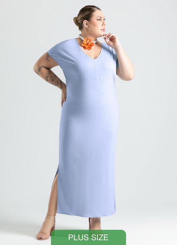 Cativa - Vestido Plus Size Midi em Viscose Azul Claro