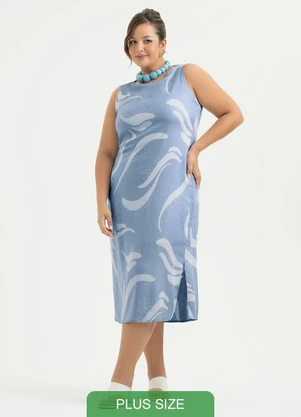 Cativa - Vestido Plus Size Midi em Viscose Azul Claro - CATIVA