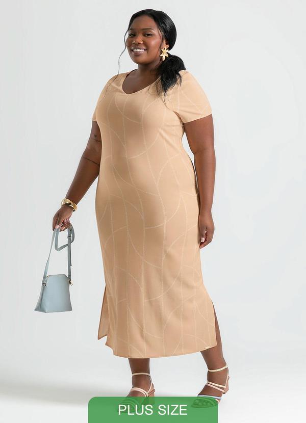 Cativa - Vestido Plus Size Midi em Viscose Caramelo