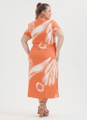 Cativa - Vestido Plus Size Midi em Viscose Laranja - CATIVA