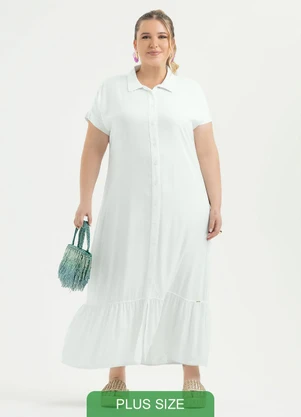 Cativa - Vestido Plus Size Midi em Viscose Off White - CATIVA