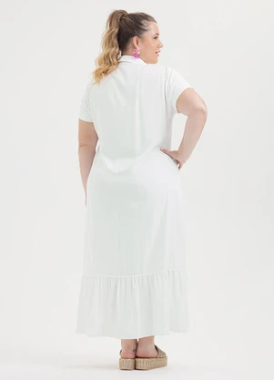 Cativa - Vestido Plus Size Midi em Viscose Off White - CATIVA
