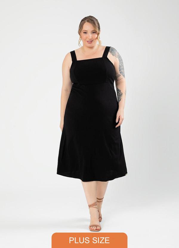 Cativa - Vestido Plus Size Midi em Viscose Preto