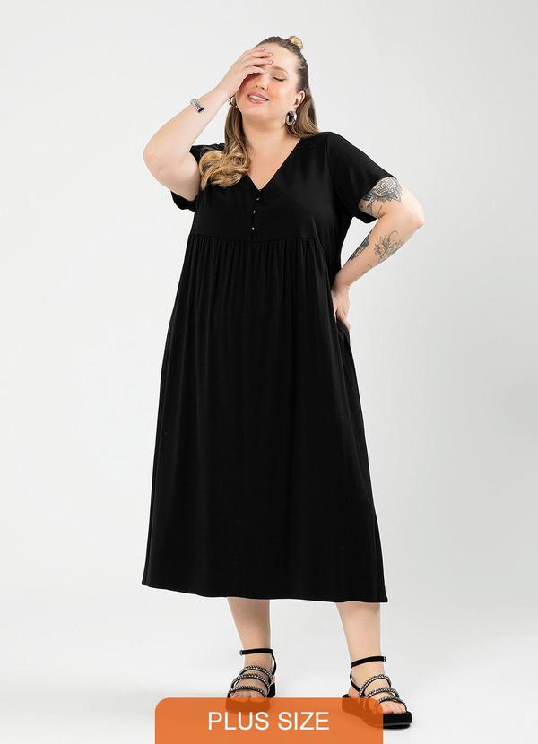 Cativa - Vestido Plus Size Midi em Viscose Preto