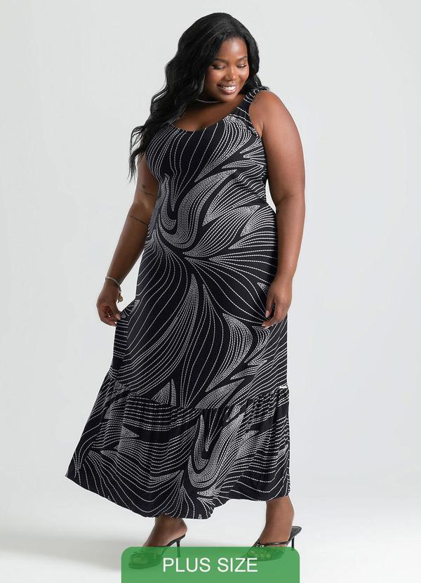 Cativa - Vestido Plus Size Midi em Viscose Preto