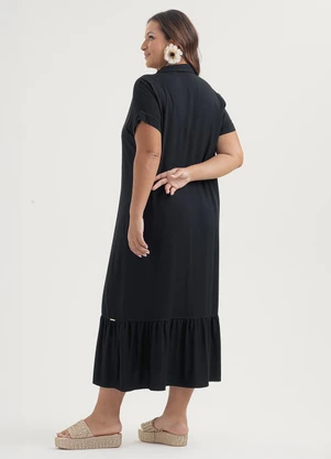 Cativa - Vestido Plus Size Midi em Viscose Preto - CATIVA