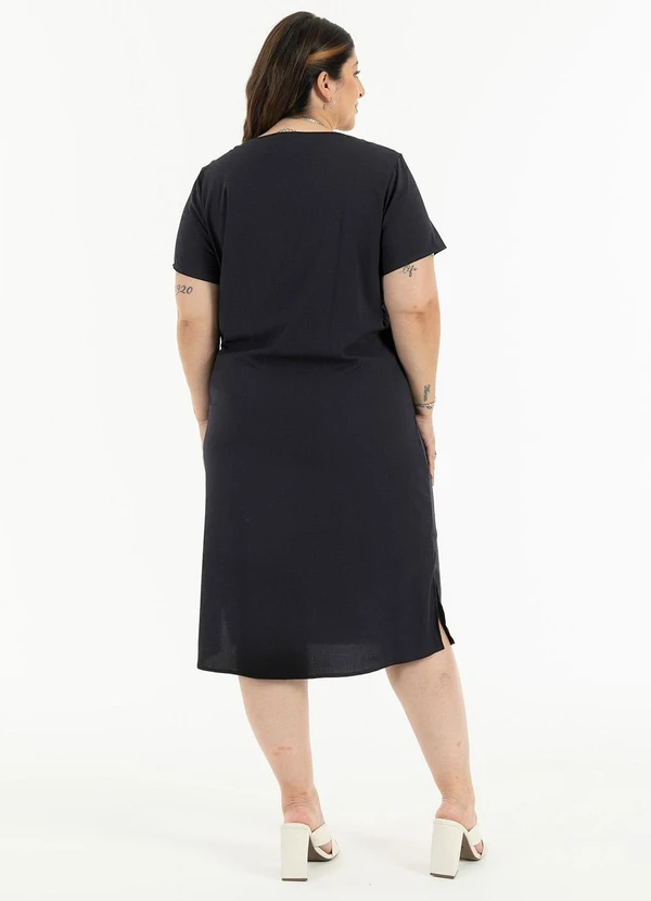 Habana - Vestido Plus Size Midi em Viscose Preto 2