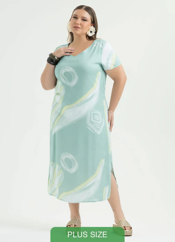Cativa - Vestido Plus Size Midi em Viscose Verde Claro 2