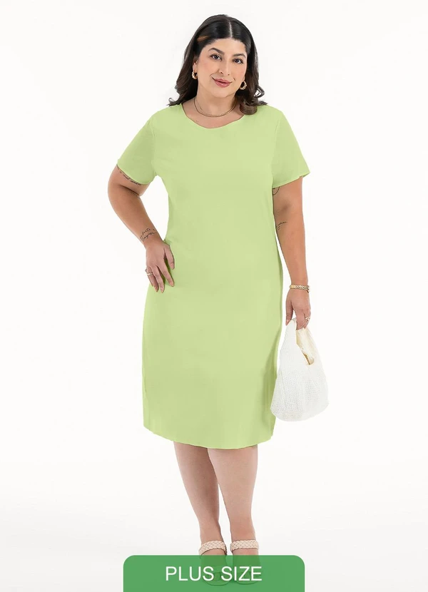 Habana - Vestido Plus Size Midi em Viscose Verde Claro
