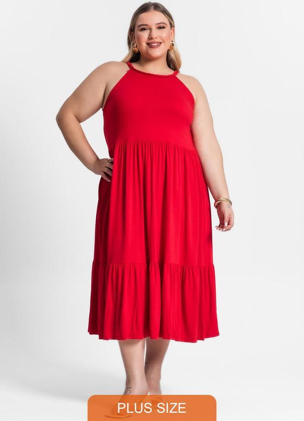 Secret Glam - Vestido Plus Size Midi Vermelho