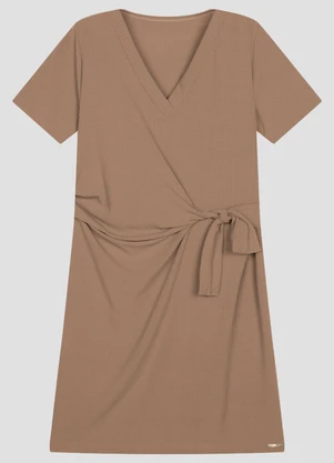 Cereja Rosa - Vestido Plus Size Ribana Canelada Marrom - CEREJA ROSA
