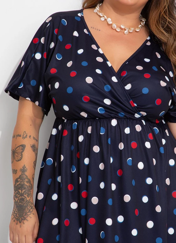 Marguerite - Vestido Poá Colorido Marinho em Jersey Acetinado 3