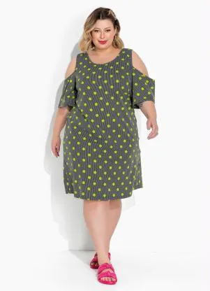 Marguerite - Vestido Poá e Listras de Mangas Amplas Plus Size - MARGUERITE