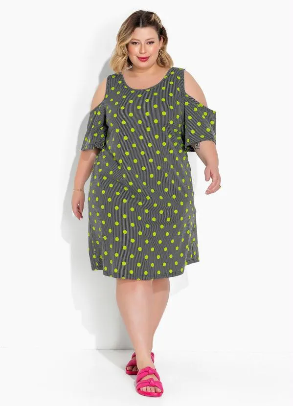 Marguerite - Vestido Poá e Listras de Mangas Amplas Plus Size 2