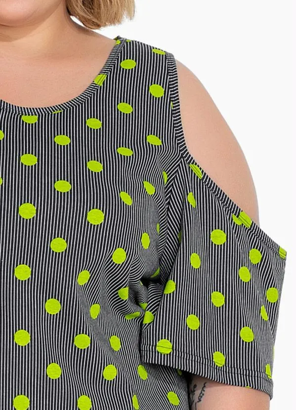 Marguerite - Vestido Poá e Listras de Mangas Amplas Plus Size