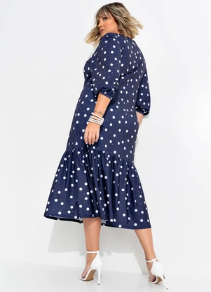 Marguerite - Vestido Poá Marinho em Poliflex - MARGUERITE