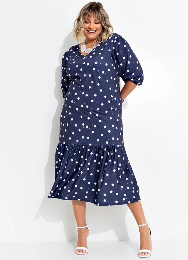 Marguerite - Vestido Poá Marinho em Poliflex