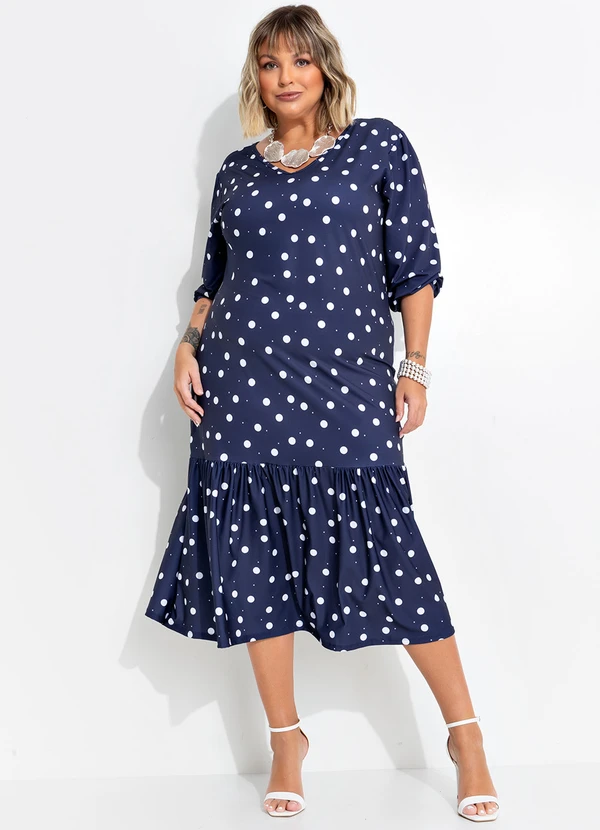 Marguerite - Vestido Poá Marinho em Poliflex 3