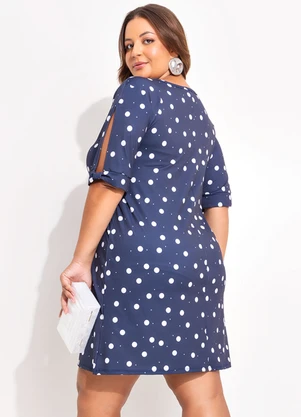 Marguerite - Vestido Poá Marinho em Poliflex - MARGUERITE