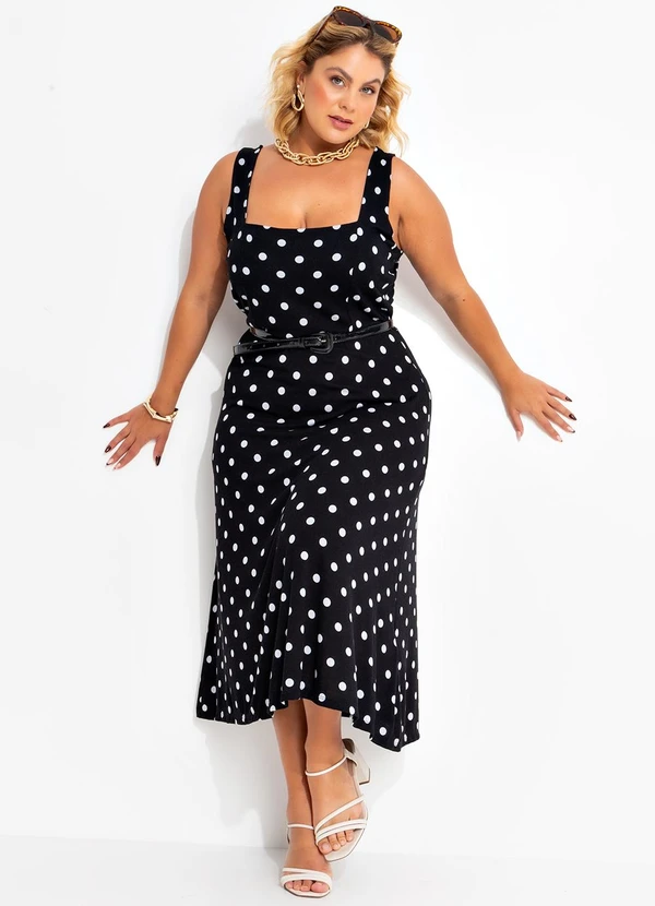 Marguerite - Vestido Poá Preto em Malha de Viscose 3