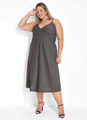 Marguerite - Vestido Prata com Brilho Transpassado Plus Size - MARGUERITE