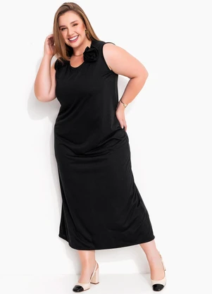 Marguerite - Vestido Preto com Aplique de Flor - MARGUERITE