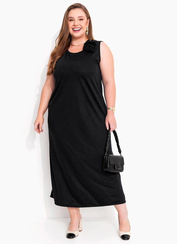 Marguerite - Vestido Preto com Aplique de Flor 4
