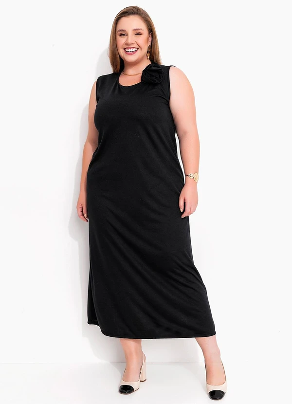 Marguerite - Vestido Preto com Aplique de Flor 5